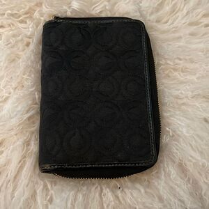 Coach Black Signature Zip Around Wallet